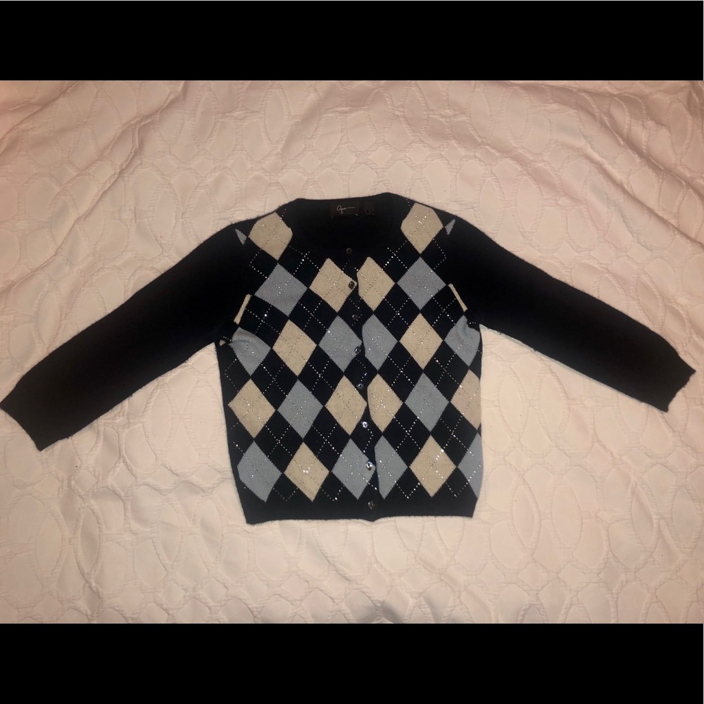 Aqua 100% Cashmere Argyle Cardigan Sweater